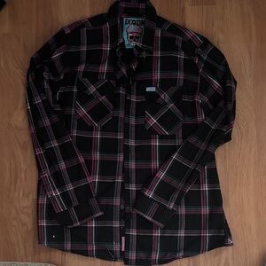 DIXXON Black and Pink Plaid Flannel